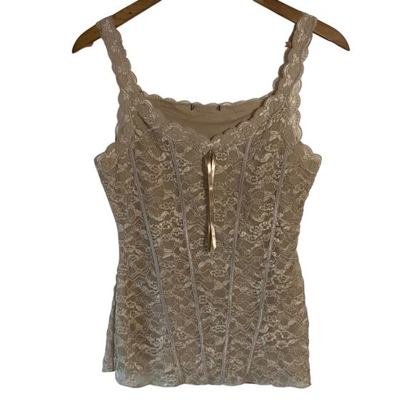 Y2K Beige Lace Corset Style Cami Top SZ M Fairycore Coquette Grunge Bustier - Picture 1 of 7